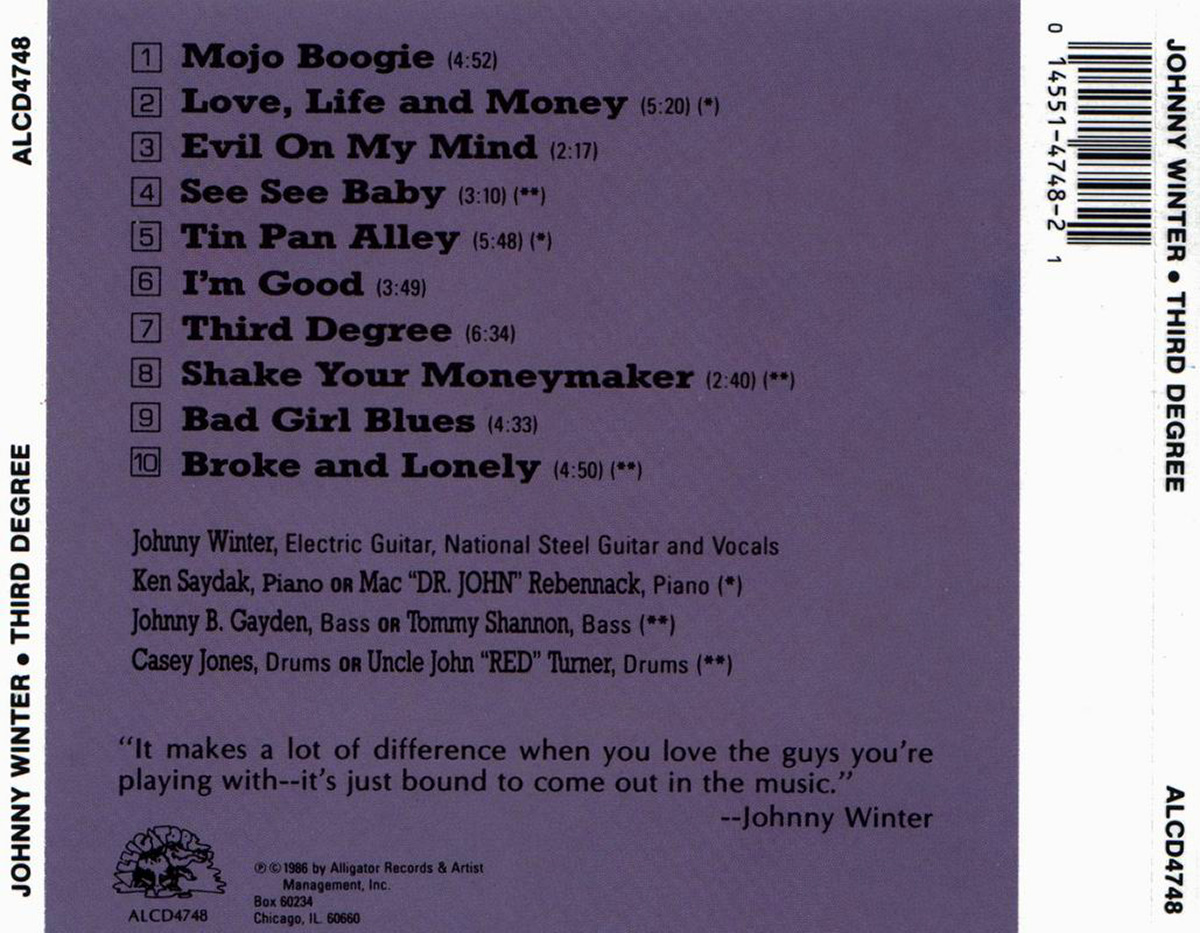 JOHNNY WINTER - Third Degree back cover